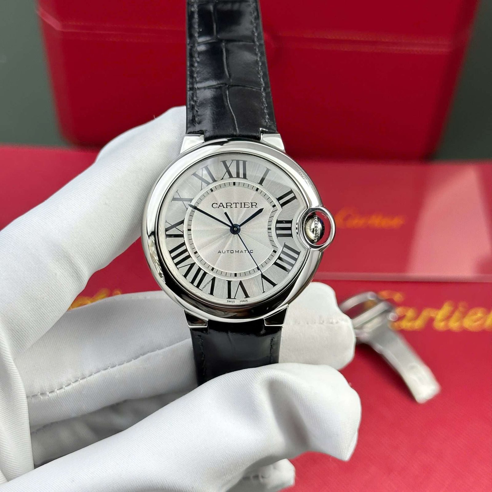 Cartier Ballon Bleu Knock Off Watches Women White Dial Leather Strap AF Factory 33mm