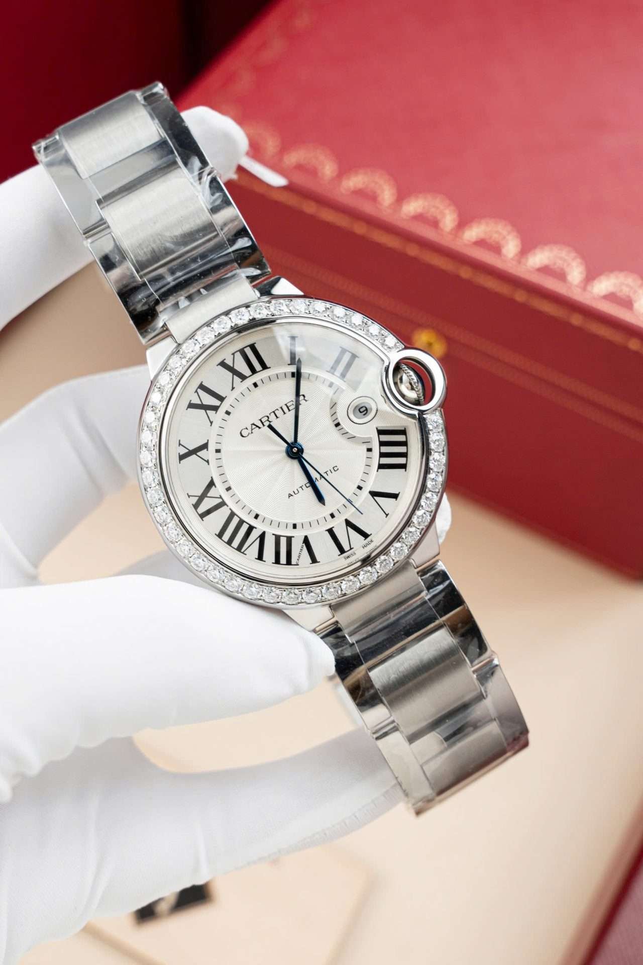 Cartier Ballon Bleu WE9009Z3 White Dial Bezel Diamond Moissanite AF Factory 42mm