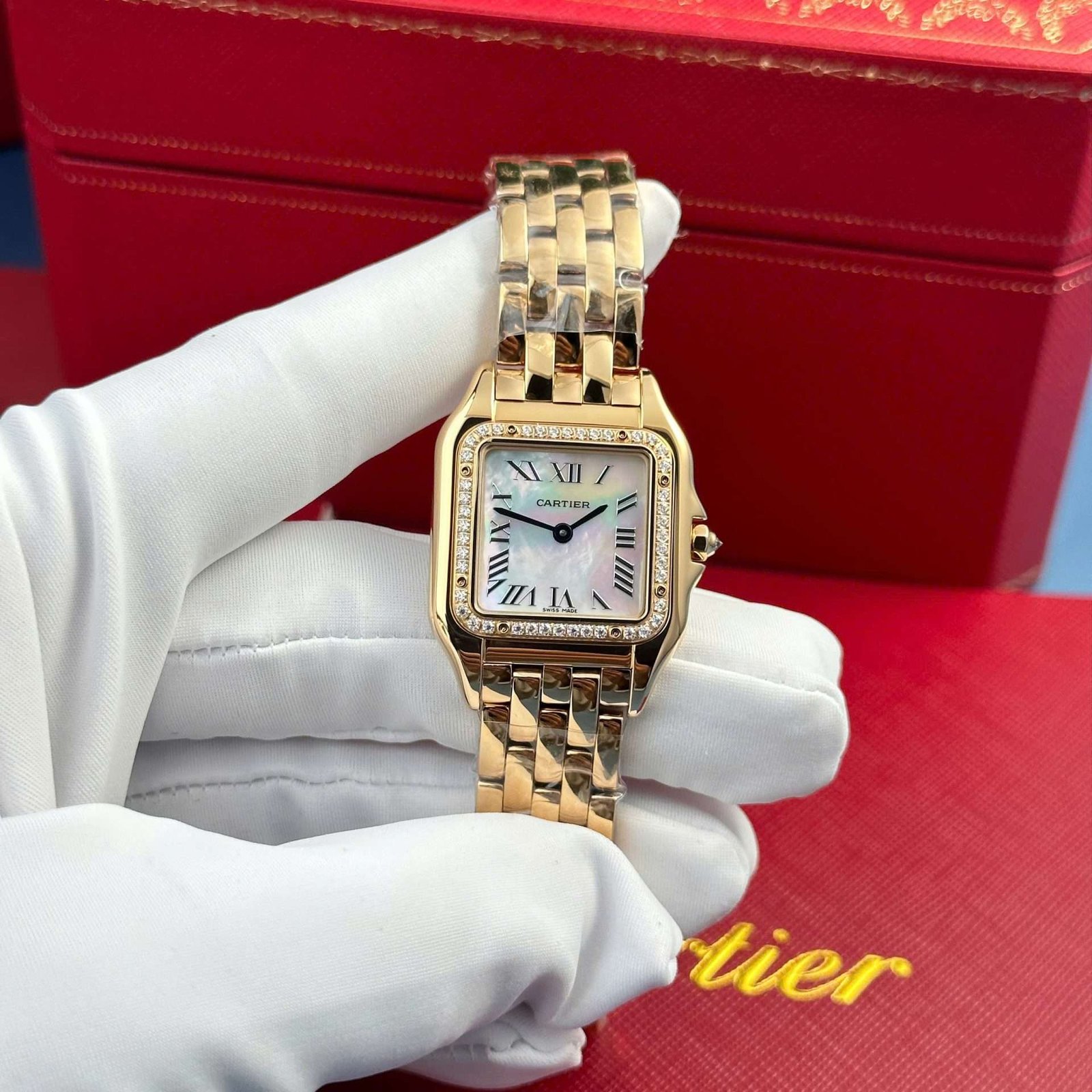 Cartier Panthere Rose Gold Mother Of Pearl Dial 27x36mm