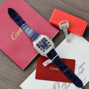 Cartier Santos Best Copies Watch Dial Blue Custom Diamonds Moissanite Hong Kong 39.8mm - Image 11