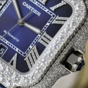 Cartier Santos Best Copies Watch Dial Blue Custom Diamonds Moissanite Hong Kong 39.8mm - Image 8