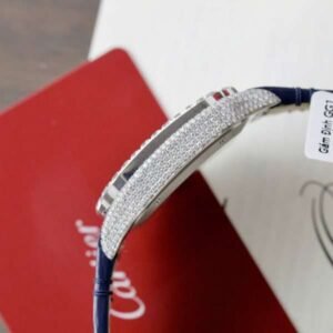 Cartier Santos Best Copies Watch Dial Blue Custom Diamonds Moissanite Hong Kong 39.8mm - Image 5