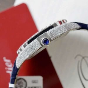 Cartier Santos Best Copies Watch Dial Blue Custom Diamonds Moissanite Hong Kong 39.8mm - Image 6