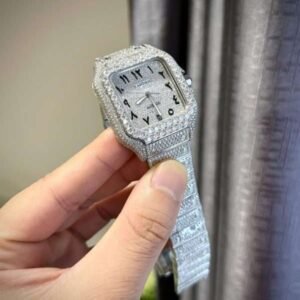 Cartier Santos Arabic Numeral Best Replica Watch Moissanite Diamonds Hong Kong 39.8mm - Image 4