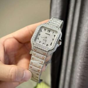 Cartier Santos Arabic Numeral Best Replica Watch Moissanite Diamonds Hong Kong 39.8mm - Image 3