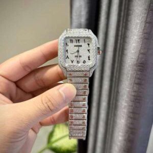 Cartier Santos Arabic Numeral Best Replica Watch Moissanite Diamonds Hong Kong 39.8mm - Image 5
