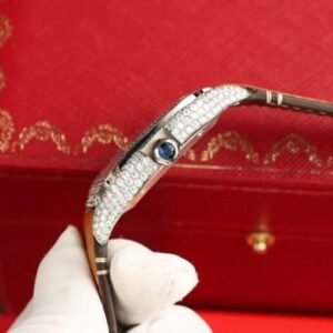 Cartier Santos White Dial Replica Watch Custom Diamonds Moissanite BV Factory 39.8mm - Image 5
