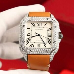 Cartier Santos White Dial Replica Watch Custom Diamonds Moissanite BV Factory 39.8mm - Image 10