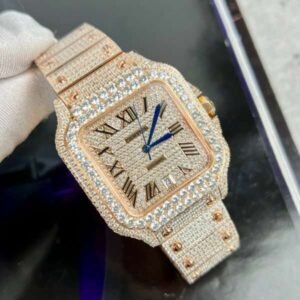Cartier Santos Men’s Full Diamond Replica Watch Highest Quality 39.8mm - Image 9