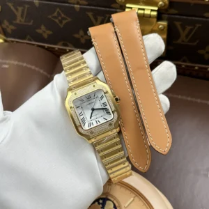 Cartier Santos Women Replica Watches Yellow Case Bezel Stone BV Factory 35mm - Image 1