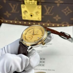 Omega De Ville Prestige Power Reserve Replica 11 Watch Yellow Dial Leather Strap 39.5mm - Image 3