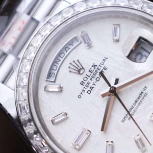 Rolex Day-Date Meteorite Dial Watch with Moissanite Baguette Diamonds + Bezel 40mm - Image 6