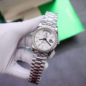 Rolex Day-Date Meteorite Dial Watch with Moissanite Baguette Diamonds + Bezel 40mm - Image 3