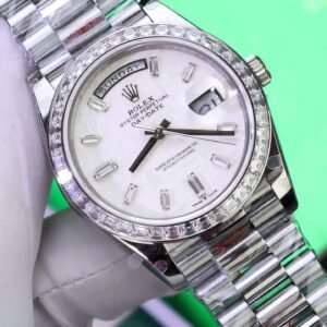 Rolex Day-Date Meteorite Dial Watch with Moissanite Baguette Diamonds + Bezel 40mm - Image 5