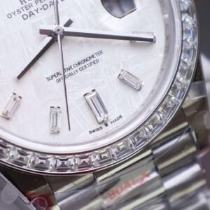 Rolex Day-Date Meteorite Dial Watch with Moissanite Baguette Diamonds + Bezel 40mm - Image 7