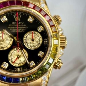 Rolex Daytona Rainbow Gold-Plated Moissanite Synthetic Gemstone Watch 40mm - Image 3