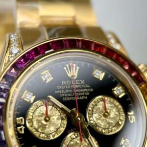 Rolex Daytona Rainbow Gold-Plated Moissanite Synthetic Gemstone Watch 40mm - Image 4