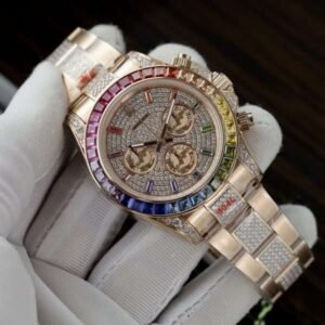 Rolex Daytona Rainbow Full CZ Stones Replica Premium Men’s Watch 40mm - Image 10