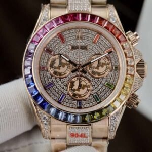 Rolex Daytona Rainbow Full CZ Stones Replica Premium Men’s Watch 40mm - Image 8