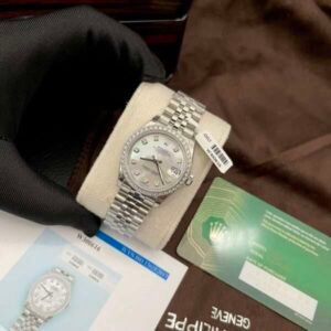 Rolex Replica 1:1 Watch DateJust Moissanite Diamond MOP Jubilee Strap EW 31mm - Image 2