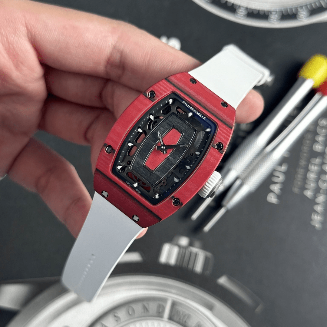Richard Mille Rep 1:1 Watch RM07 Carbon Red Black Rubber Strap 36mm