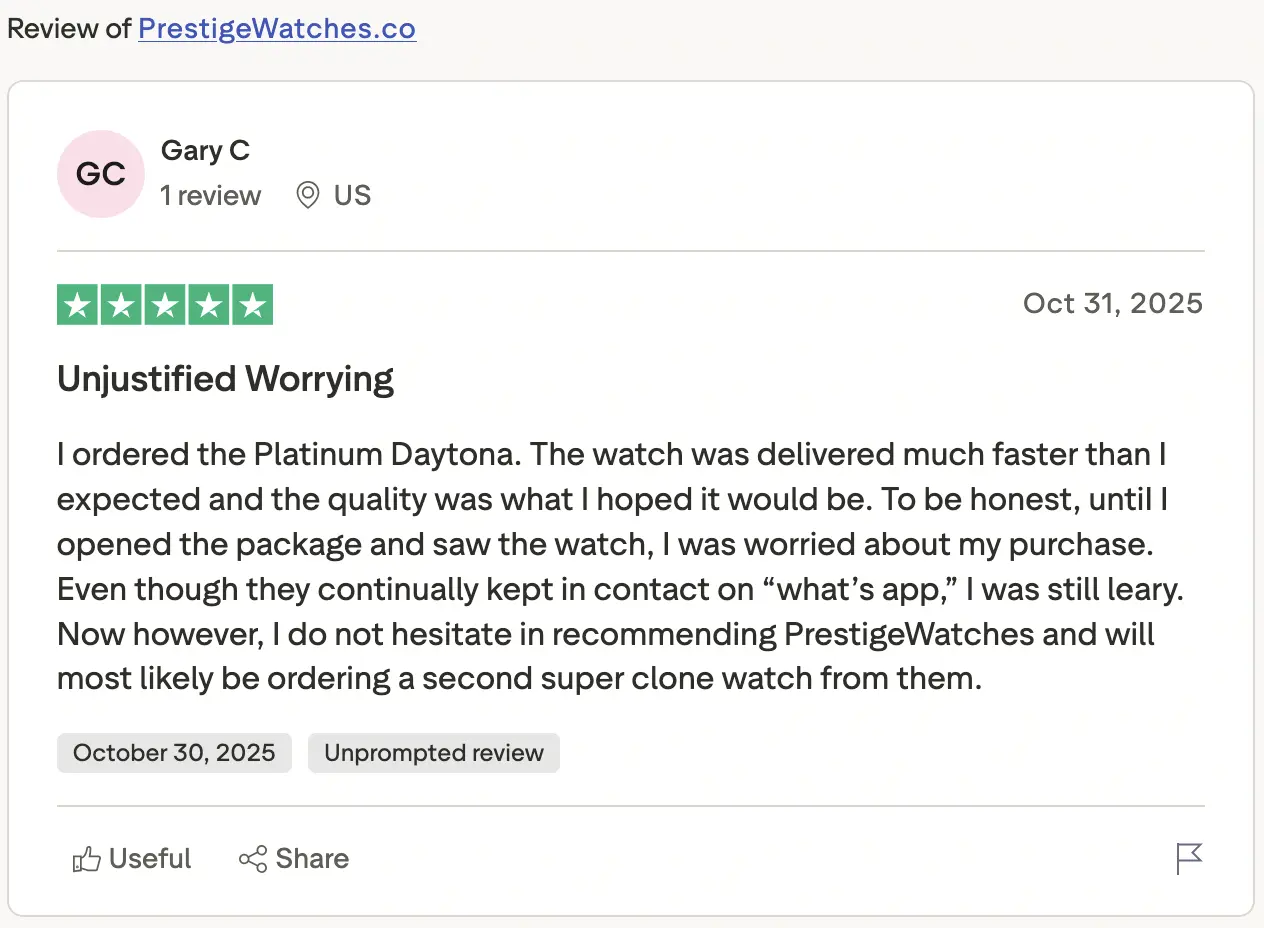 Prestige Watches Trustpilot review